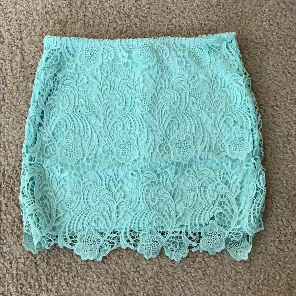 Mint Green Lace Pencil Skirt